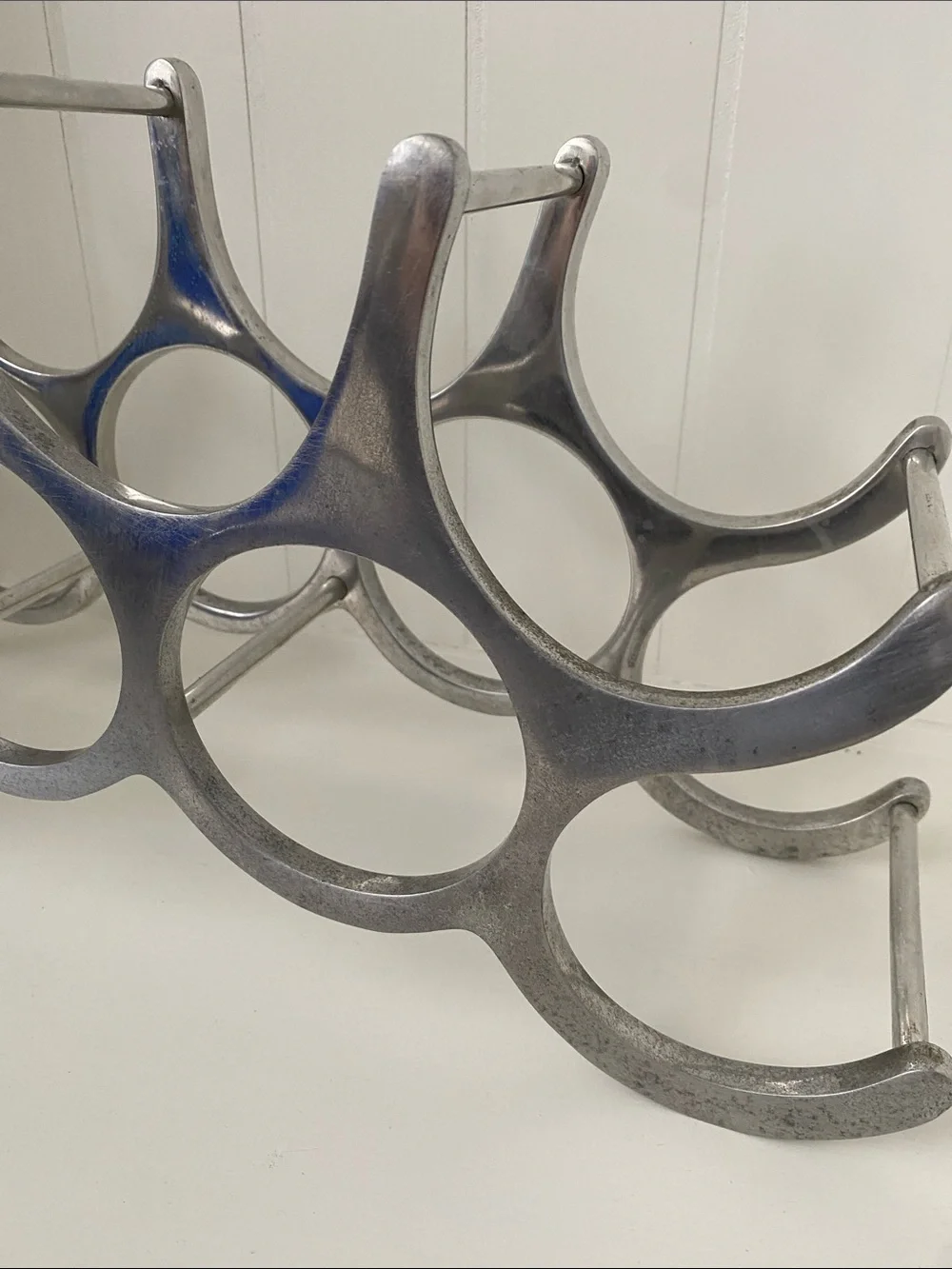 Vintage Midcentury Cast Aluminum Metal Wine Rack Organizer - 9 Bottle Display